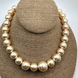 Vintage Cream Tone Faux Pearl Necklace Roman RMN Inlaid Rhinestones Costume